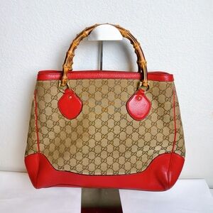 Gucci Red and Tan Tote Bag